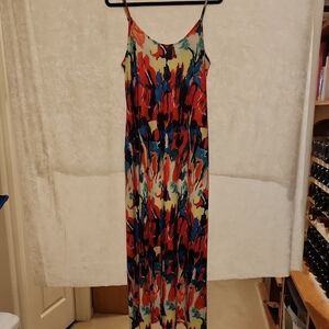Year of Ours Red and Blue Sleeveless Slip Maxi Dress